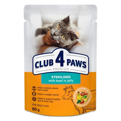 Club 4 Paws Premium Adult Sterilised Beef In Jelly Pouch