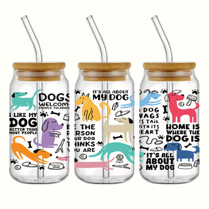 Drinkbeker - Cartoonhonden en Katten - 5 stuks 500ml Drinkglazen - Vrolijke kleuren en leuke teksten - Dogzoo
