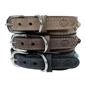 Sazzz Halsband Hond Boho Treasure Stone Vintage Leer Beige