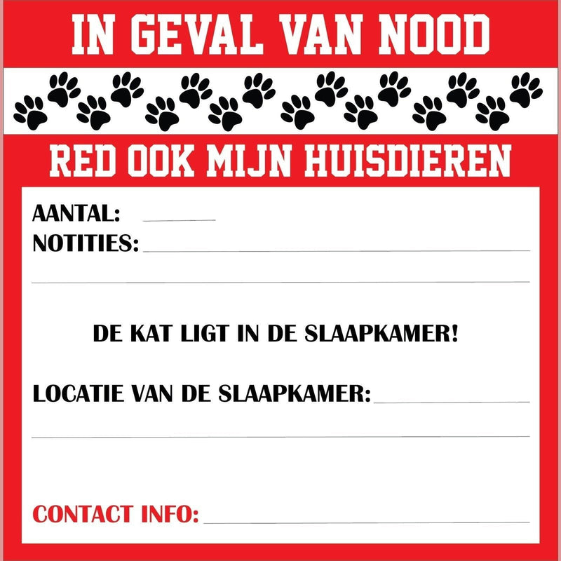Stickers - In Geval van Nood - Red ook Mijn Huisdieren - Red Mijn Huisdier sticker - Watervaste stickers