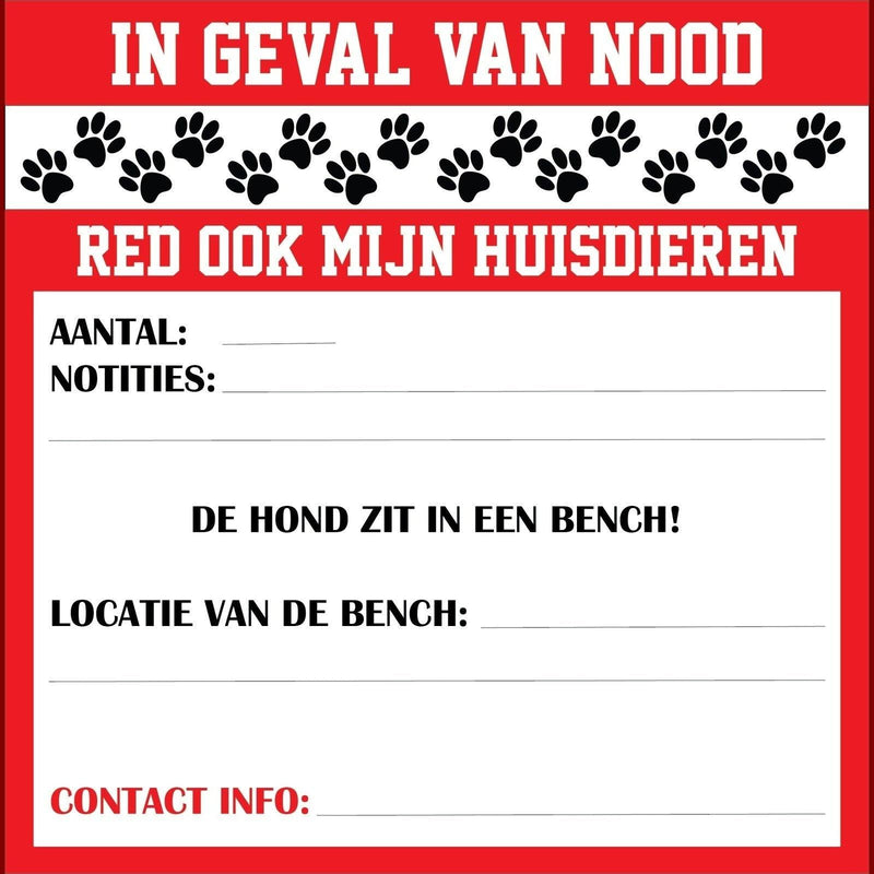 Stickers - In Geval van Nood - Red ook Mijn Huisdieren - Red Mijn Huisdier sticker - Watervaste stickers