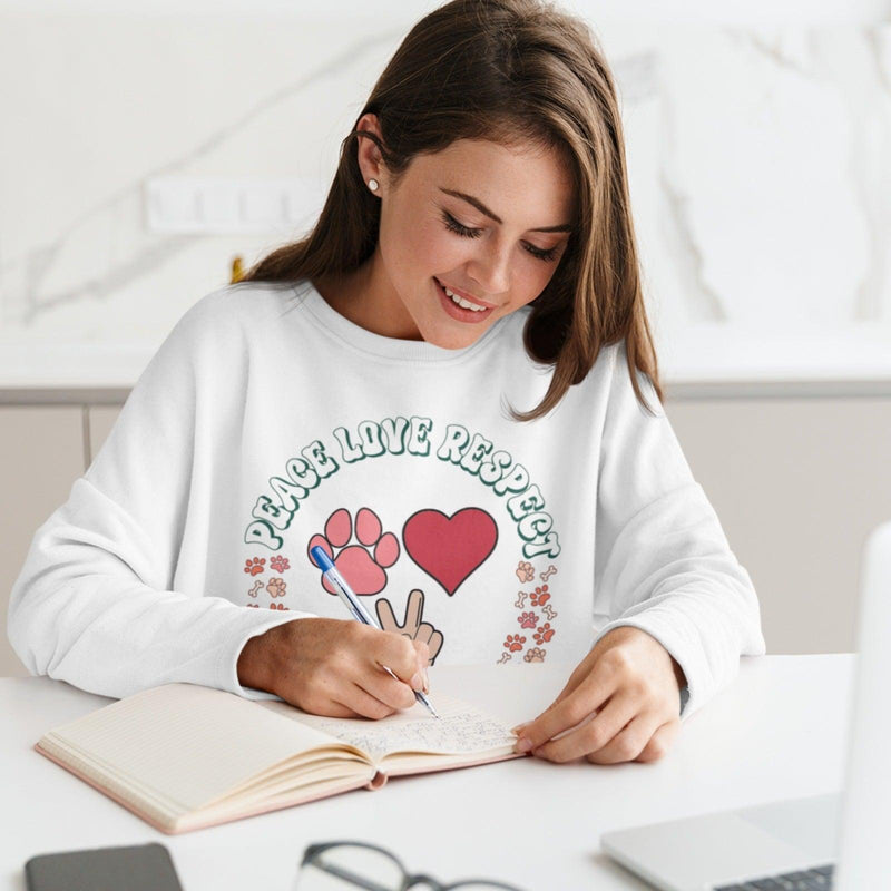 Sweater Dames Peace Love Respect met Hondenpootjes en Hondenbotjes