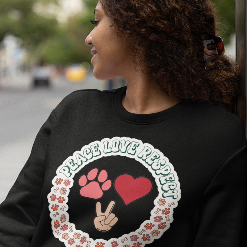Sweater Dames Peace Love Respect met Hondenpootjes en Hondenbotjes