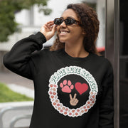 Sweater Dames Peace Love Respect met Hondenpootjes en Hondenbotjes