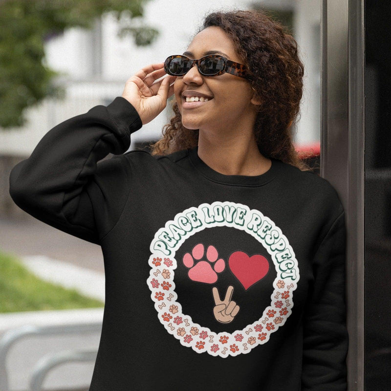 Sweater Dames Peace Love Respect met Hondenpootjes en Hondenbotjes