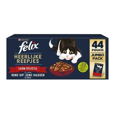 Felix Heerlijke Reepjes Farm Selectie Rund / Kip / Eend / Kalkoen 44X80 GR - Dogzoo