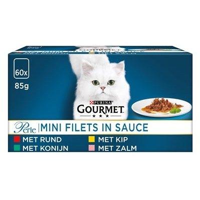 Gourmet Perle Mini Filets In Saus Kip / Konijn / Rund / Zalm 60X85 GR - Dogzoo