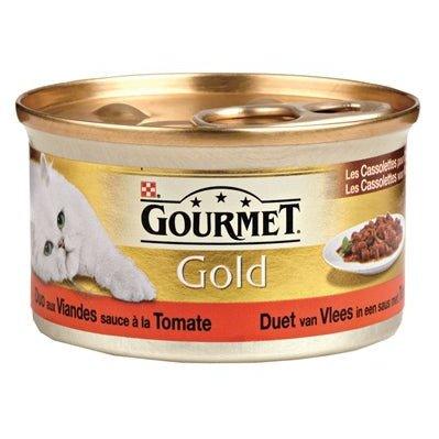 Gourmet Gold Cassolettes Duet Van Vlees In Saus Met Tomaten 85 GR 24 stuks - Dogzoo