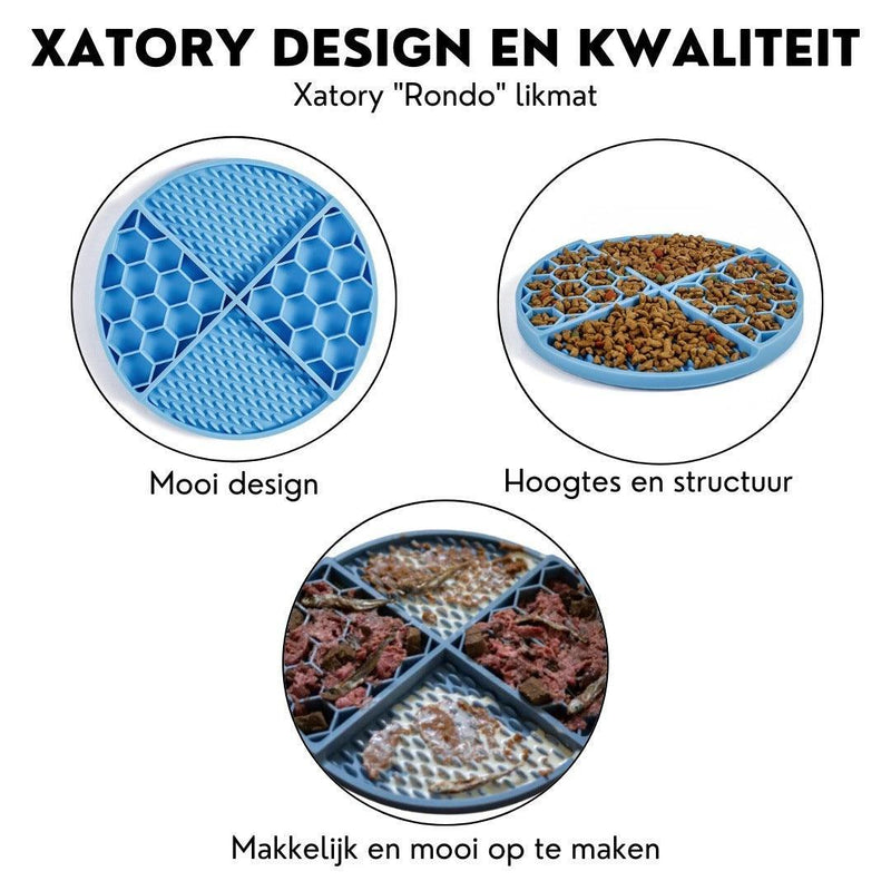 Xatory - Likmat - Rondo - Likmat hond - Honden likmat - Slowfeeder hond - Lick mat - Zelfklevend - Anti schrok - Likmat kat - Voermat - Katten likmat - Likmatten