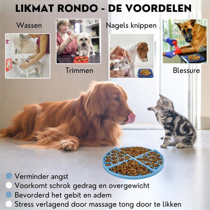 Xatory - Likmat - Rondo - Likmat hond - Honden likmat - Slowfeeder hond - Lick mat - Zelfklevend - Anti schrok - Likmat kat - Voermat - Katten likmat - Likmatten